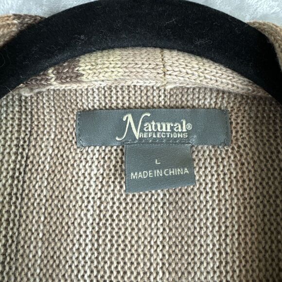 Natural Reflections Stripe Open Front Cardigan Women L Browns Fringe Boho (0786) - Picture 2 of 10